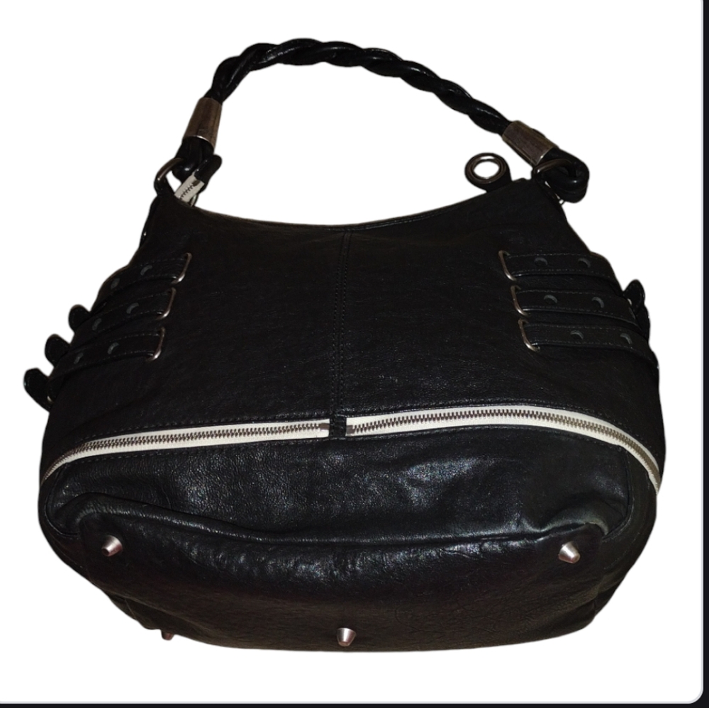 Rare Y2K XL Y2K Betsey Johnson Black Leather Studded "Strap Tease" Shoul… - Picture 7 of 15